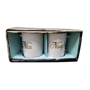 Naughty & Nice 15 oz. Coffee Mugs / Cups • White & Gold • Christmas Gift